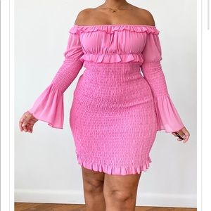 Plus size pink chiffon dress